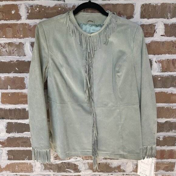 VTG Pamela McCoy Western Jacket Suede Leather Fringe Women's Green Size S NWT - Picture 1 of 11